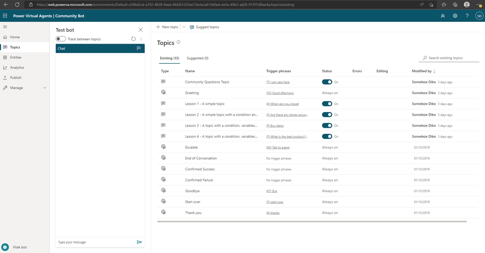 A picture showing bot topics