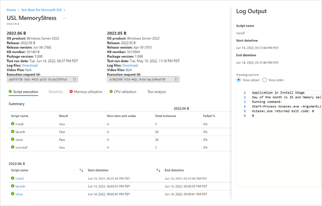 A screenshot of the new Test details experience in Test Base for Microsoft 365