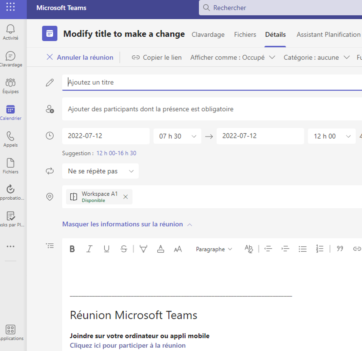 Workspace reservation in Teams calendar generates an error in Outlook ...