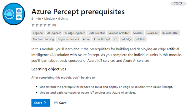 Screenshot of Azure Percept prerequisites page.