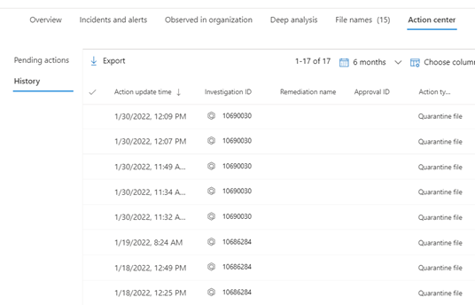 Figure 2. Action center - Approve pending actions and see actions history for a specific file