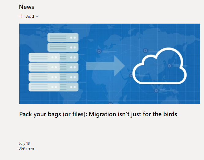 View count on News webpart on site where page resides
