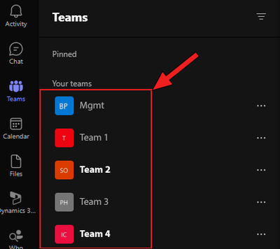 One Mgmt Calendar showing multiple Teams 1-4 Calendars