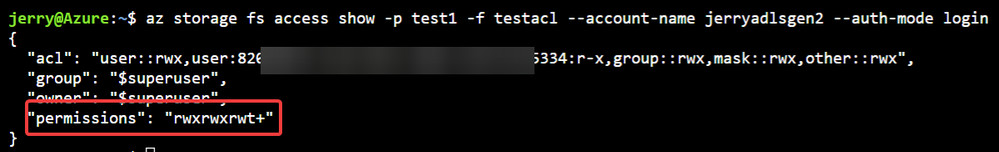 Azure CLI get ACL/Sticky Bit setting result