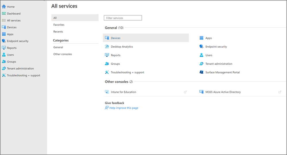 Screenshot of the Surface Management Portal in the Microsoft Endpoint Manager admin center.