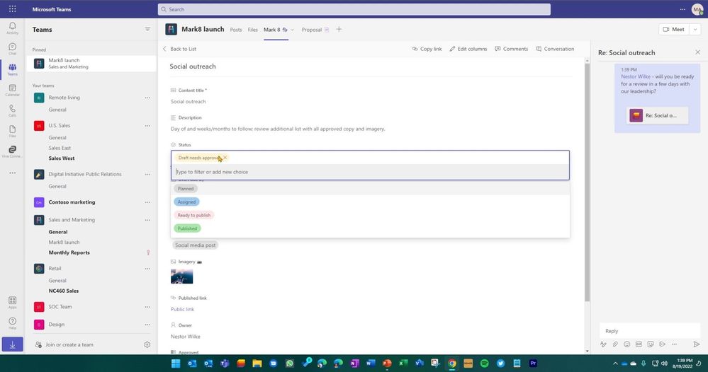 Work with Lists in Microsoft Teams and start conversations tied to individual list items.