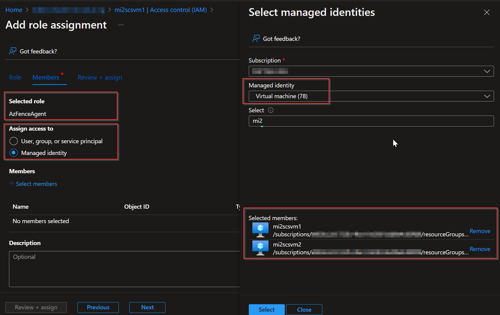 Figure 3 - Assigning custom role for cluster on VM to MSI - step 2/2