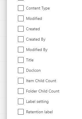 The unhide/hide columns in the list