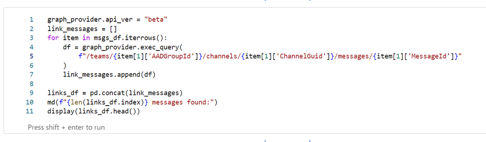 Screenshot of Graph API calls with MSTICPy