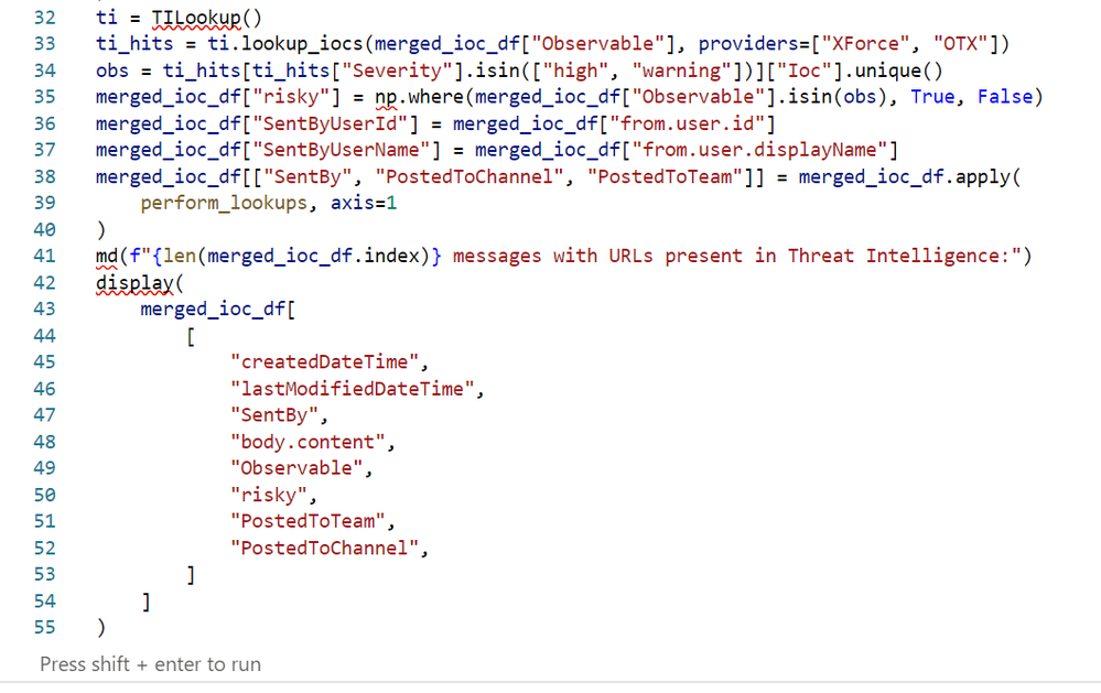 Screenshot showing TI lookups using MSTICPy