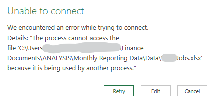 Unable to connect error, Query other workbook table | Microsoft ...