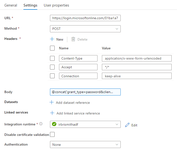 Web call settings to get token
