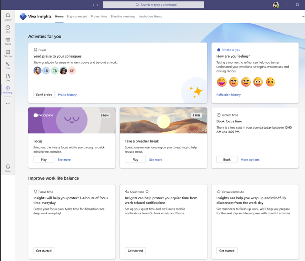 Microsoft Viva Insights app in Teams design refresh.