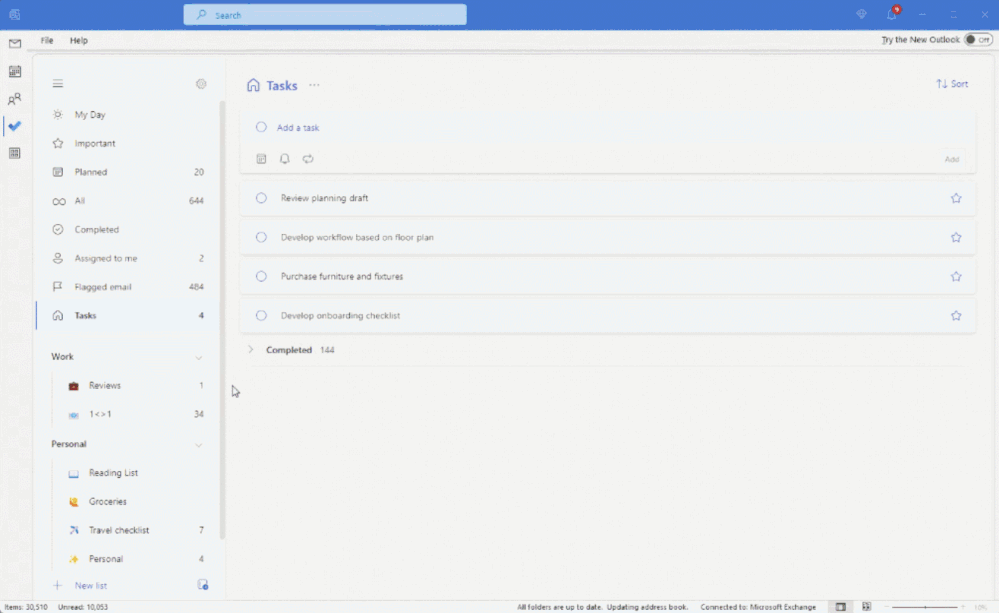 Flagged email list in To Do