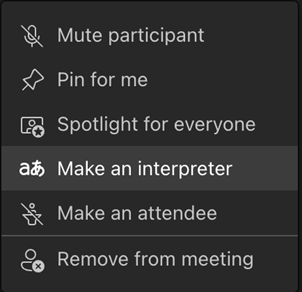 In-meeting roster promotion of a participant to an interpreter