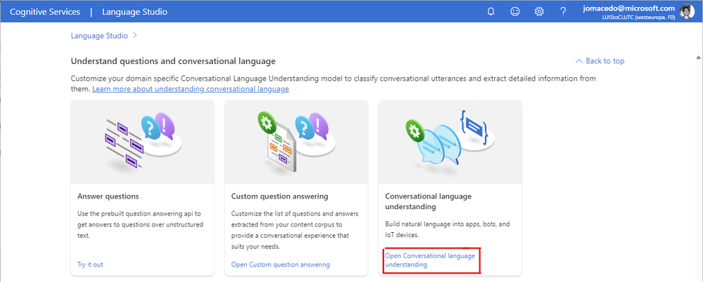 Navigating to Conversational Language Understanding in Language Studio