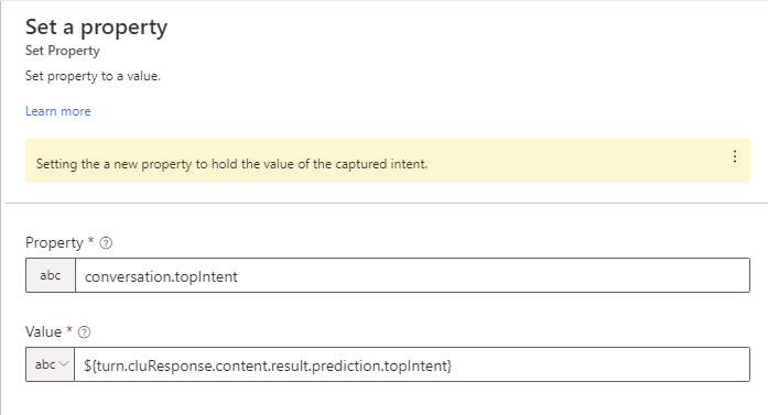 Parsing top intent from CLU response to variable