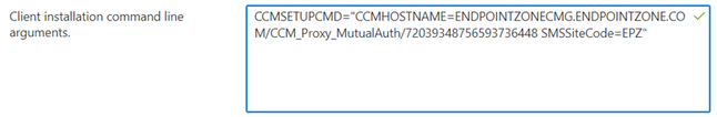 A screenshot of the Client installation command line arguments section.