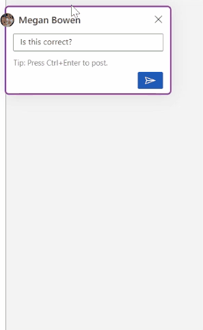 An animated image demonstrating how to @mention a person in your organization within a comment.