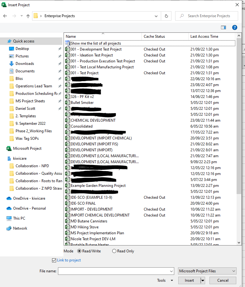 When inserting subprojects from Enterprise projects, it shows current ...