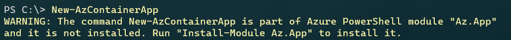 Azure PowerShell suggests user to install the module when a command is not recognized.