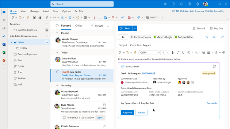 An image demonstrating SAP S/4HANA Cloud customers collaborating via email to get credit limit approval to unblock a sales order.