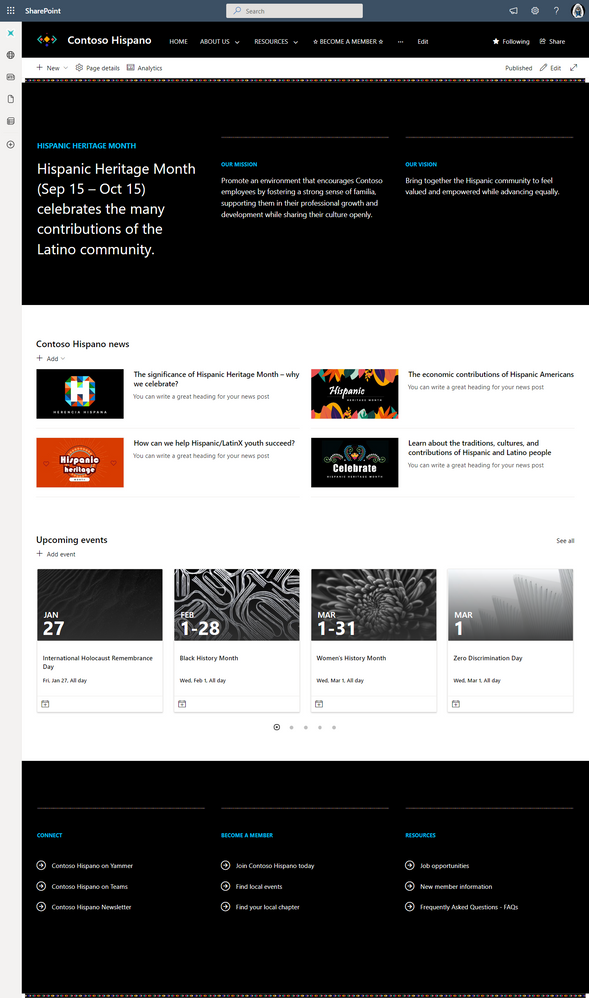 Hispanic Heritage Month site template for SharePoint in Microsoft 365.