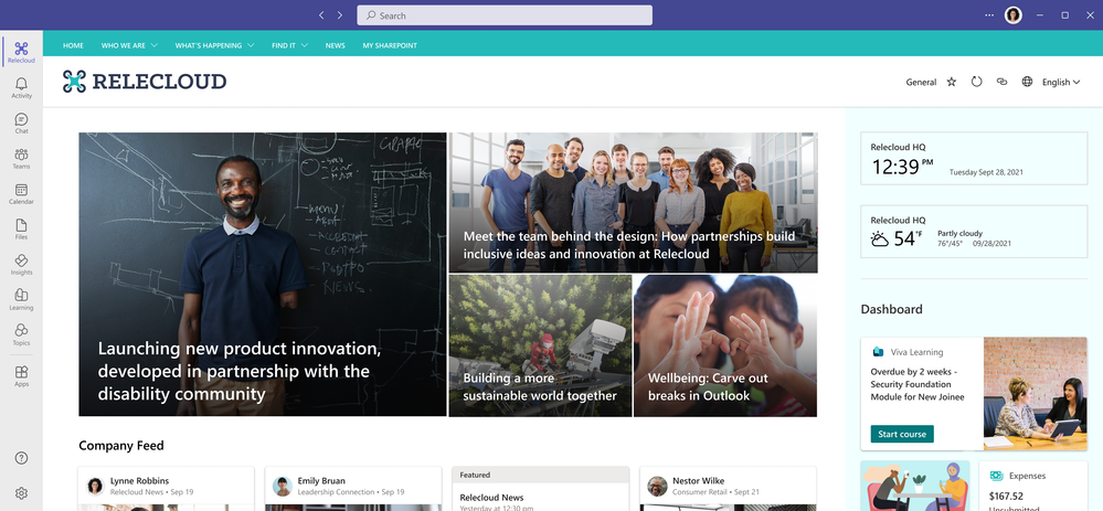 Note, in the lower-right-hand side, you see a Viva Learning card appear within the Viva Connections Dashboard.