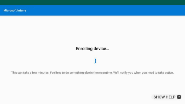 A screenshot that shows what it looks like as the device is being enrolled in Microsoft Intune.