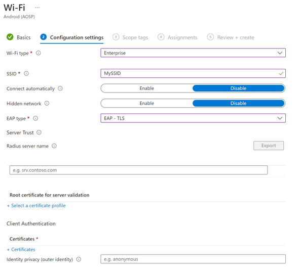 Deploying a Wi-Fi profile leveraging cert-based authentication