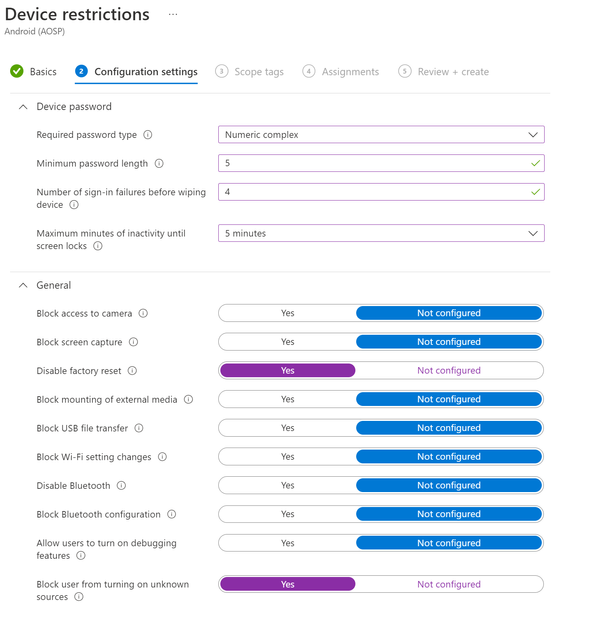 Android (AOSP) device restrictions overview