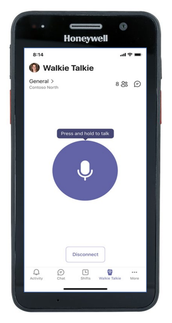 An image demonstrating a Honeywell device integrated with Teams Walkie Talkie Push-to-Talk.