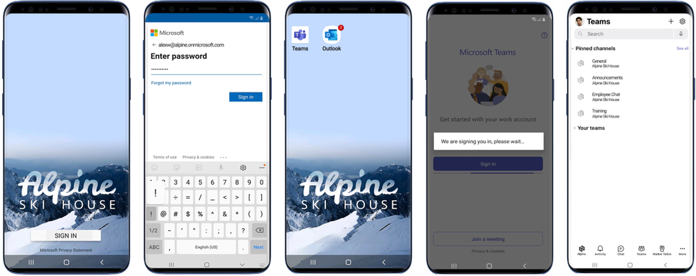 An image demonstrating shared device mode on a mobile device - allowing frontline workers to sign-in and sign-out once for all apps that support this feature.