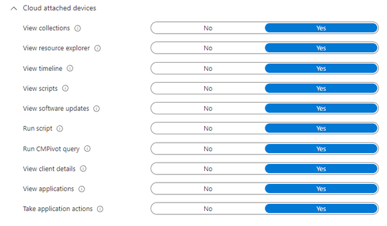 Toggle options for turning on or off Cloud attached devices