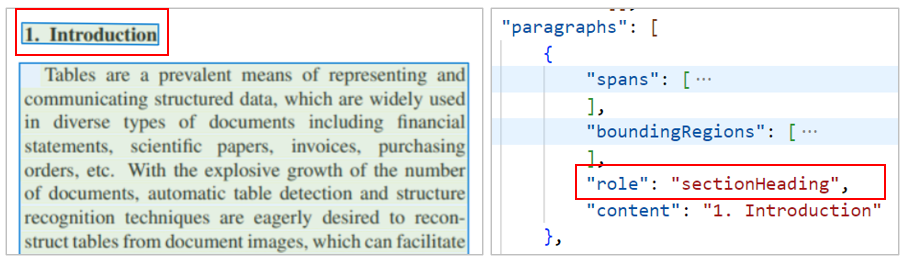 Document layout analysis example - Section heading