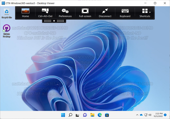 Image of a Windows 365 Cloud PC desktop with Citrix integration