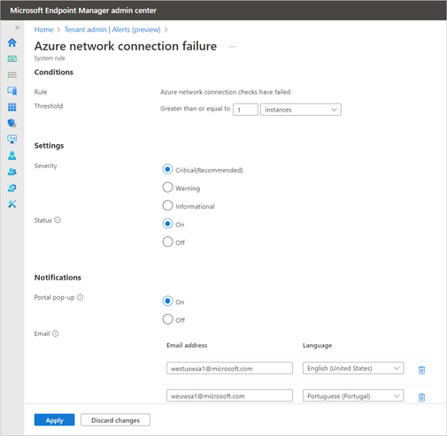 Screenshot of configuring alerts based on conditions, settings, notification preferences, and more