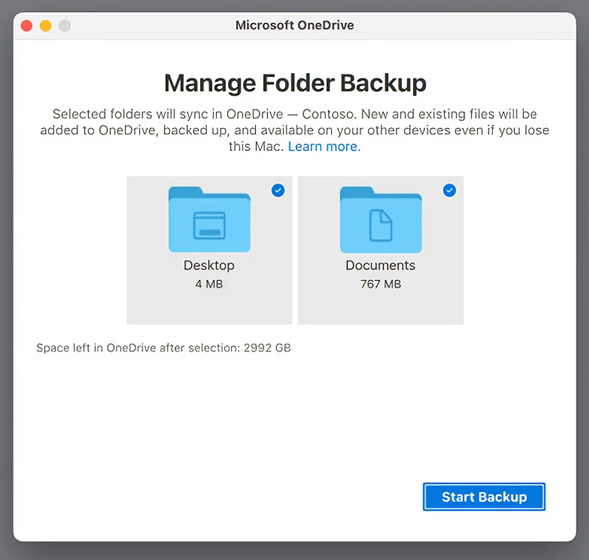 Use macOS folder backup to give the users a call to action to move their Desktop and Documents folders.