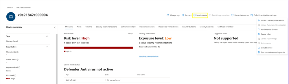 Figure 1: ‘Isolate Device’ on the Device page