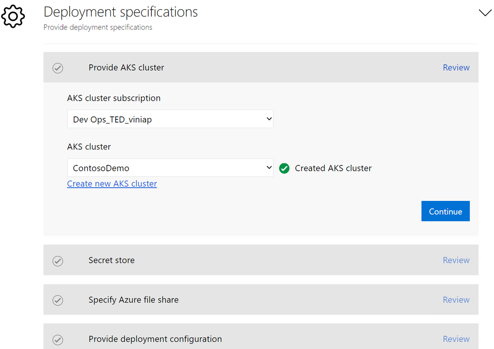 AKS cluster deployment specifications