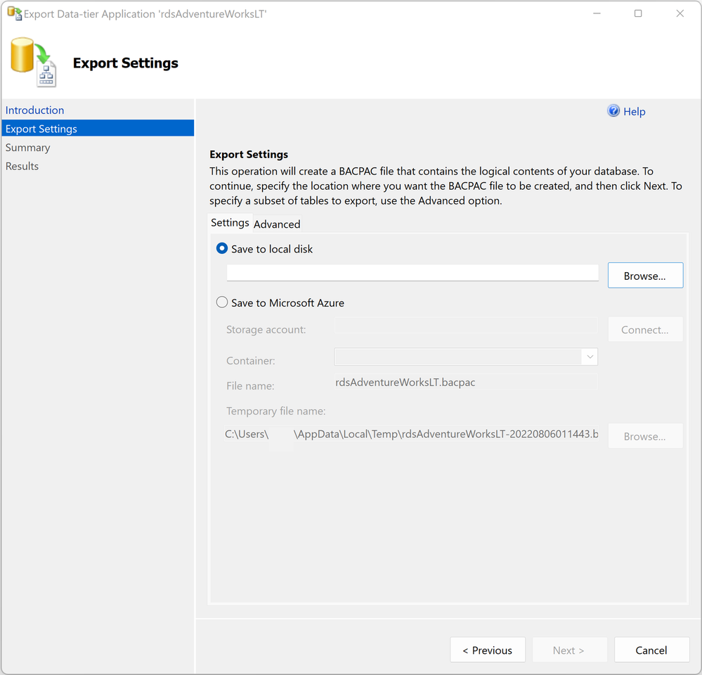 Export Settings