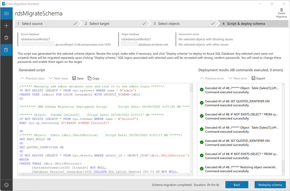 Deploy schema results