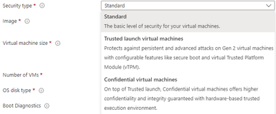 AVD Host pool provisioning Security Type Drop-Down