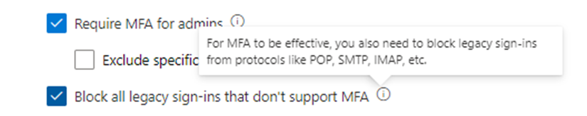 Snippet from Configure Adaptive MFA using Conditional Access page, viewing template tooltips