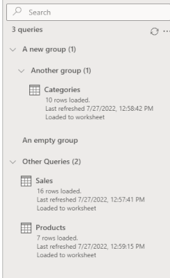 Search bar in queries pane