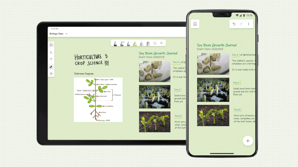 An animated image demonstrating inserting a note through the Create panel from the Whiteboard app on mobile and tablet devices.