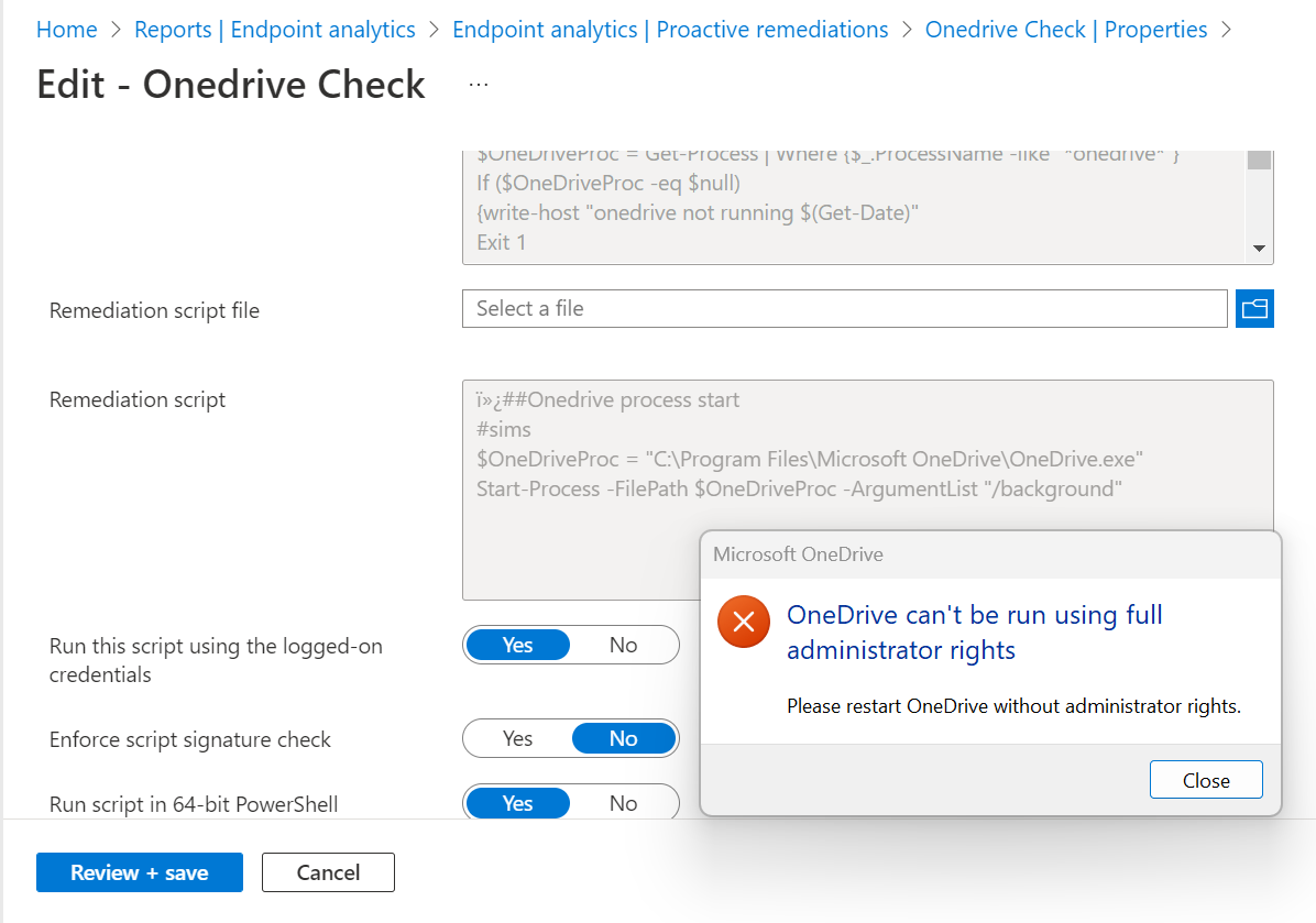 Proactive remediation script using the logged-on credentials not ...