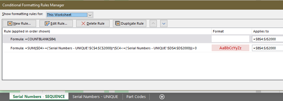 7) Conditional formulas on tab 1.