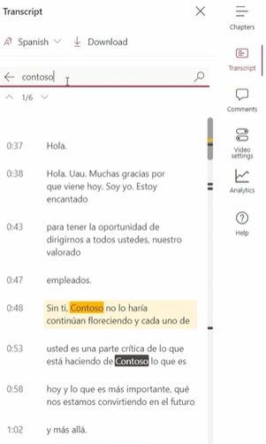 When viewing a video, go to the Transcript and search for keywords contained in the video and click on them to go to that point in the video.