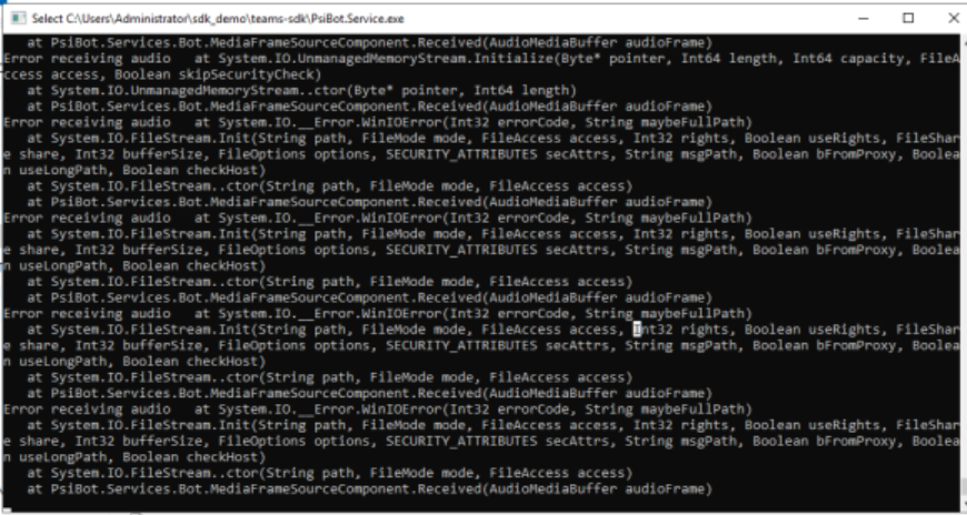 Error in Teams Bot when getting audio - MS Graph | Microsoft Community Hub